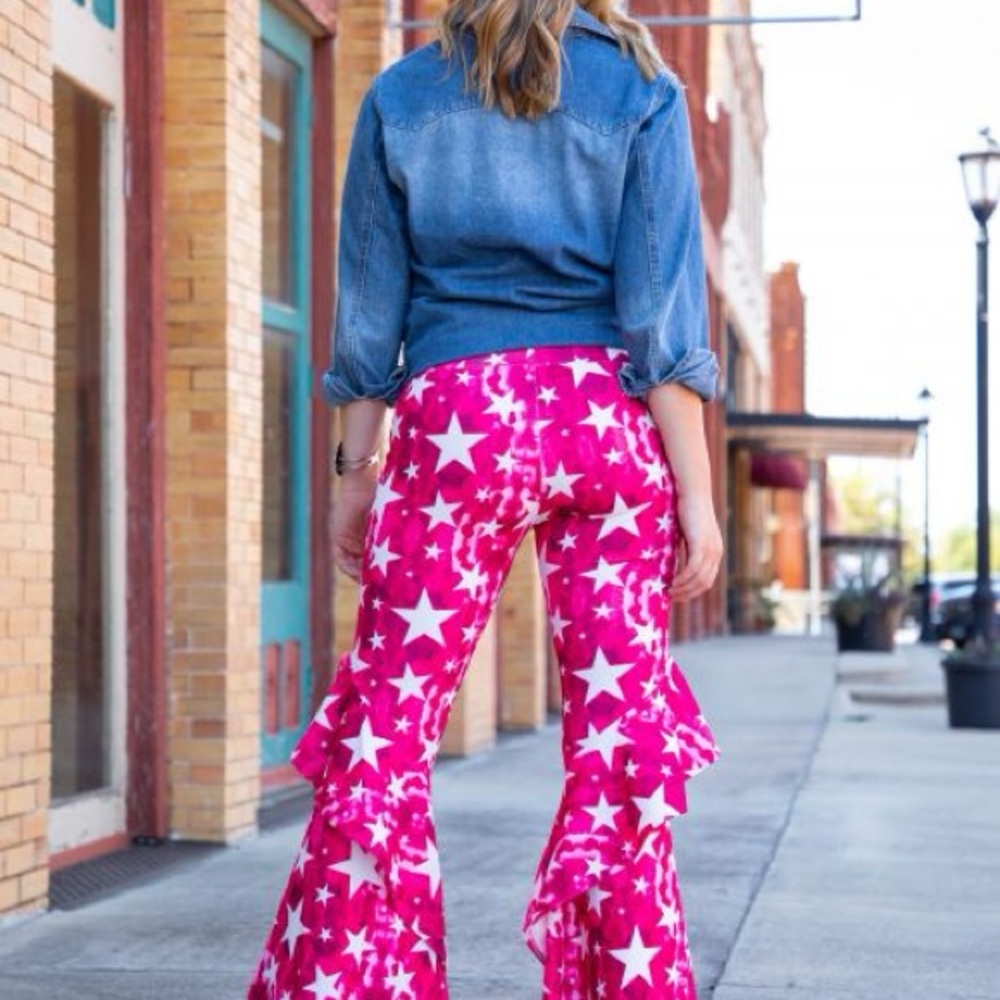 Pink Star Print Flared Pants
